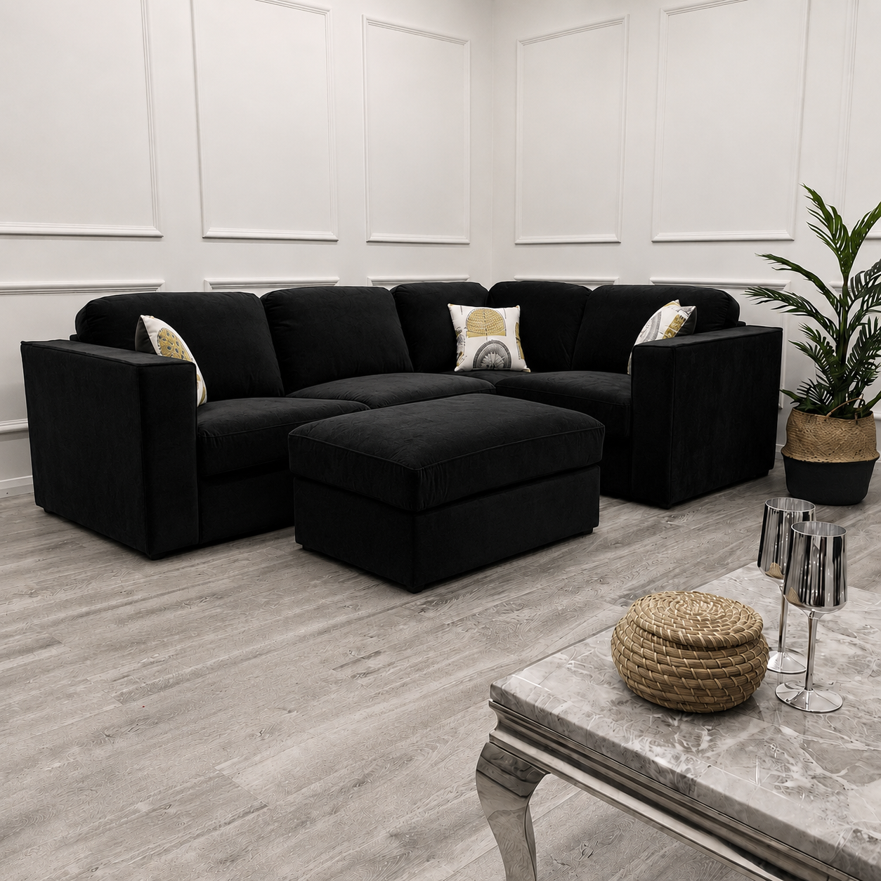 2026 Hamilton 4 piece Corner Sofa -  Ebony Black - Nimbus Beds