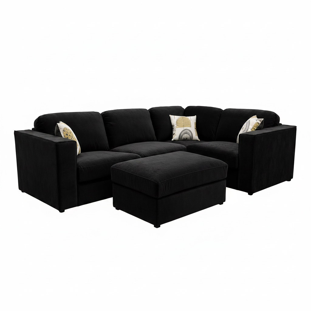 2026 Hamilton 4 piece Corner Sofa -  Ebony Black - Nimbus Beds