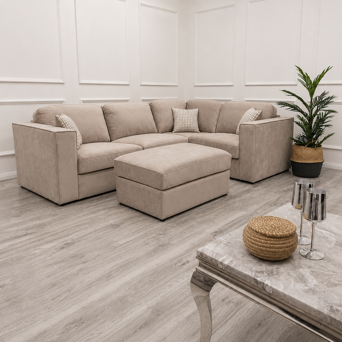 2026 Hamilton 4 piece Corner Sofa -  Pebble Grey - Nimbus Beds