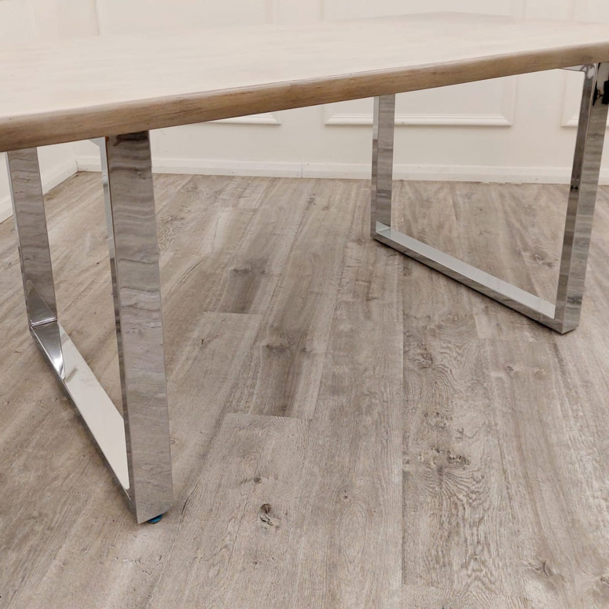 2026 Freya 1.8 Dining Table Solid Light Pine wood with Chrome Metal Legs