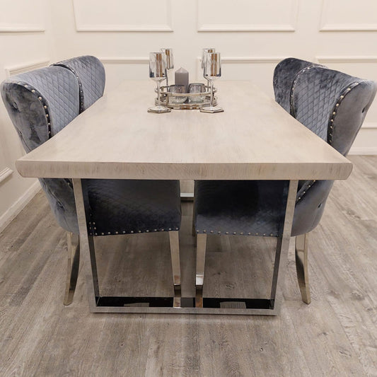 2026 Freya 1.8 Dining Table Solid Light Pine wood with Chrome Metal Legs