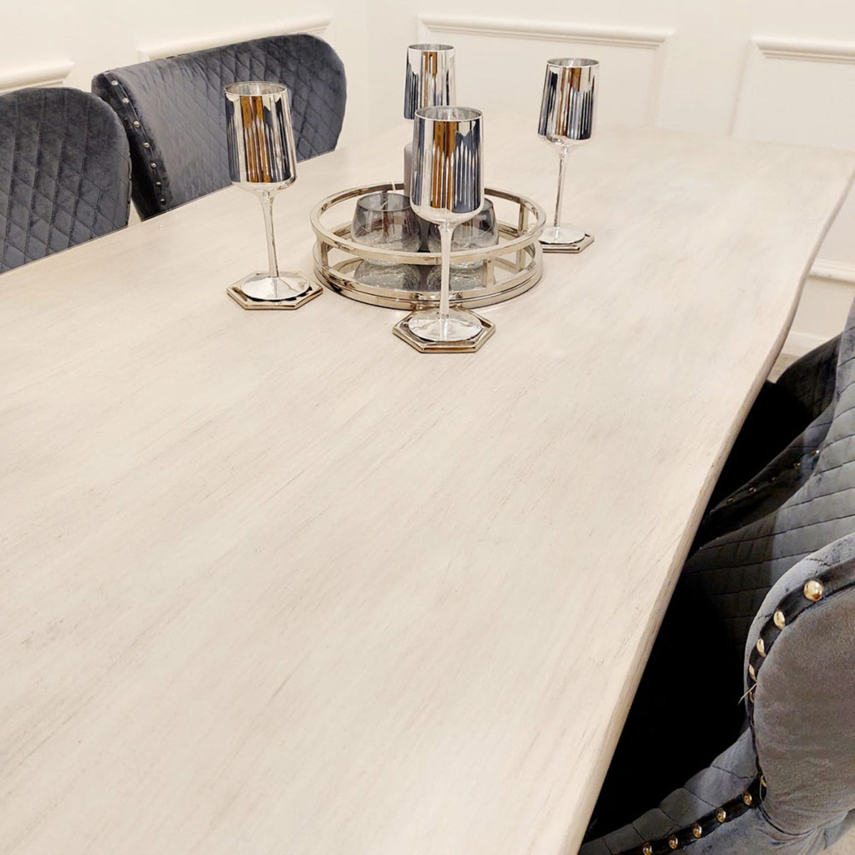 2026 Freya 1.8 Dining Table Solid Light Pine wood with Chrome Metal Legs