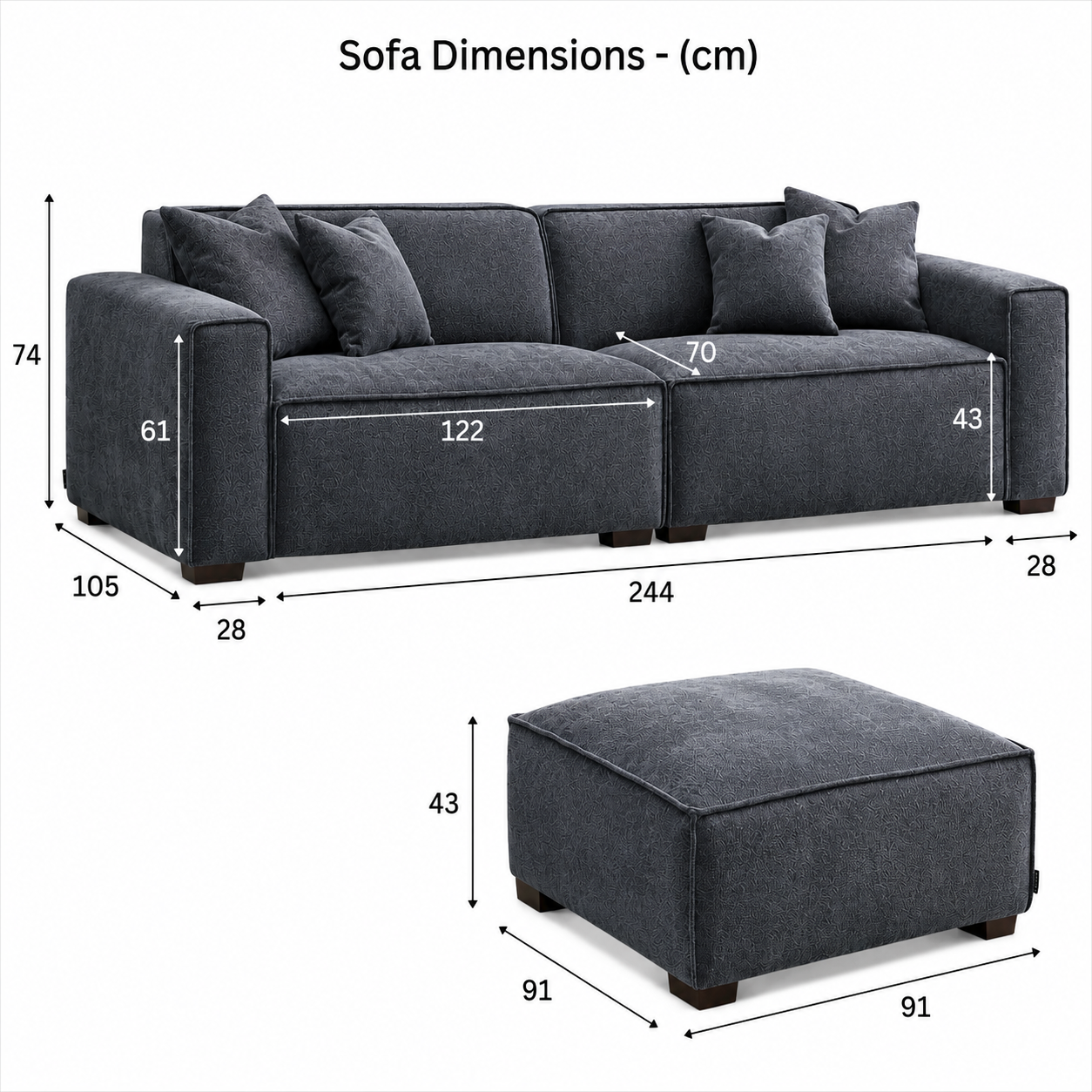 2026 Dunkeld Corner Chaise Sofa - Midnight Boucle - Nimbus Beds