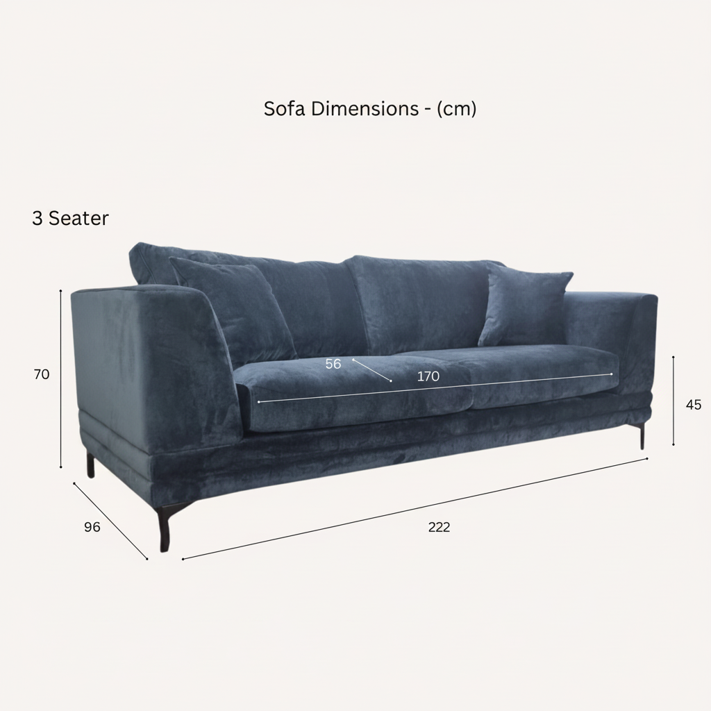 2026 Portland 3 Seater Sofa - Steel Velvet - Nimbus Beds