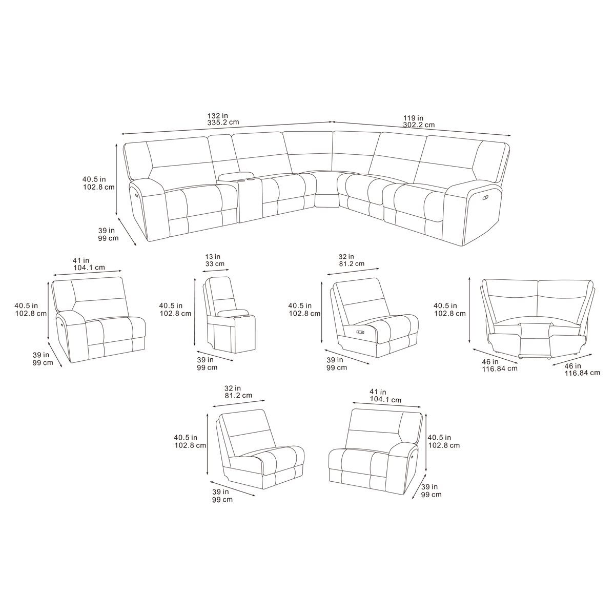 Elyana Corner with Console & Chair Sofa In Aspen Latte