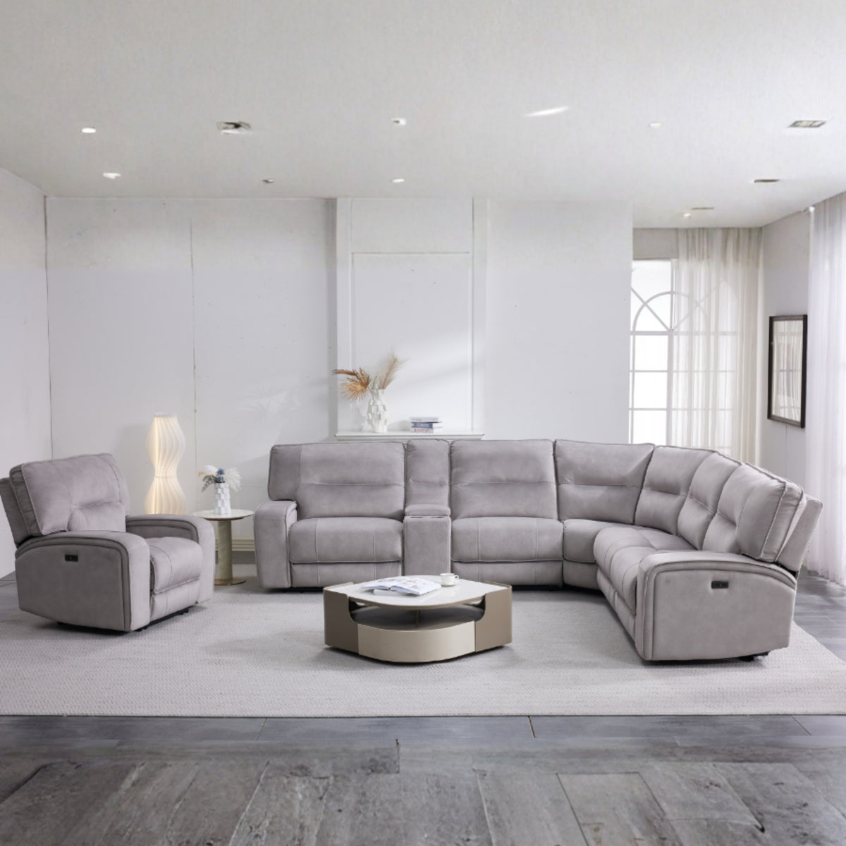 Elyana Corner with Console & Chair Sofa In Aspen Latte