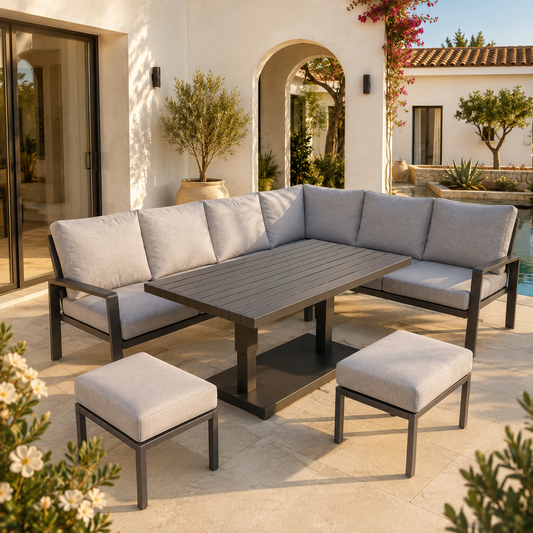 2026 Calpe L Shape Aluminium Outdoor Sofa with Rise & Fall Table