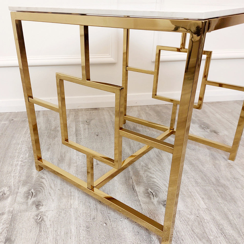 2026 Geo Gold Lamp Table with Polar White Sintered Top