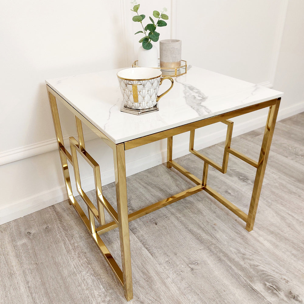 2026 Geo Gold Lamp Table with Polar White Sintered Top