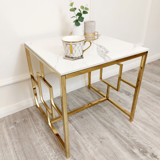 2026 Geo Gold Lamp Table with Polar White Sintered Top