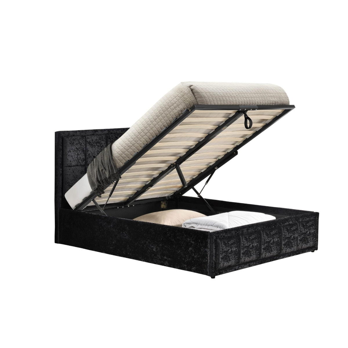 2026 Hannover Fabric Ottoman Bed - Black Crushed