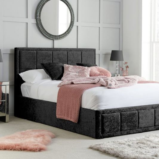 2026 Hannover Fabric Ottoman Bed - Black Crushed