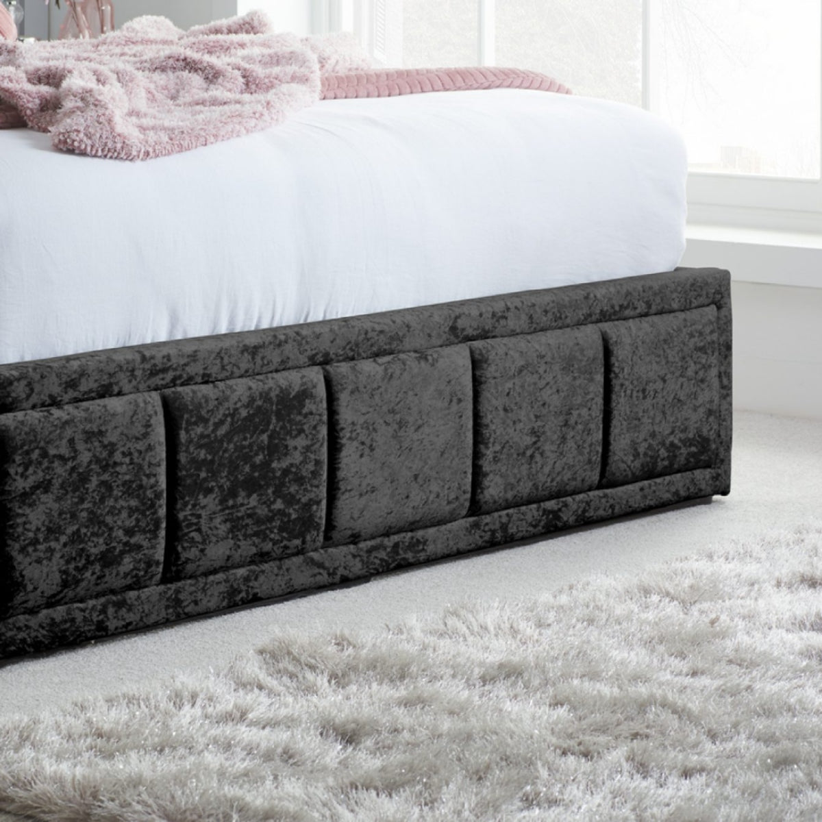 2026 Hannover Fabric Ottoman Bed - Black Crushed