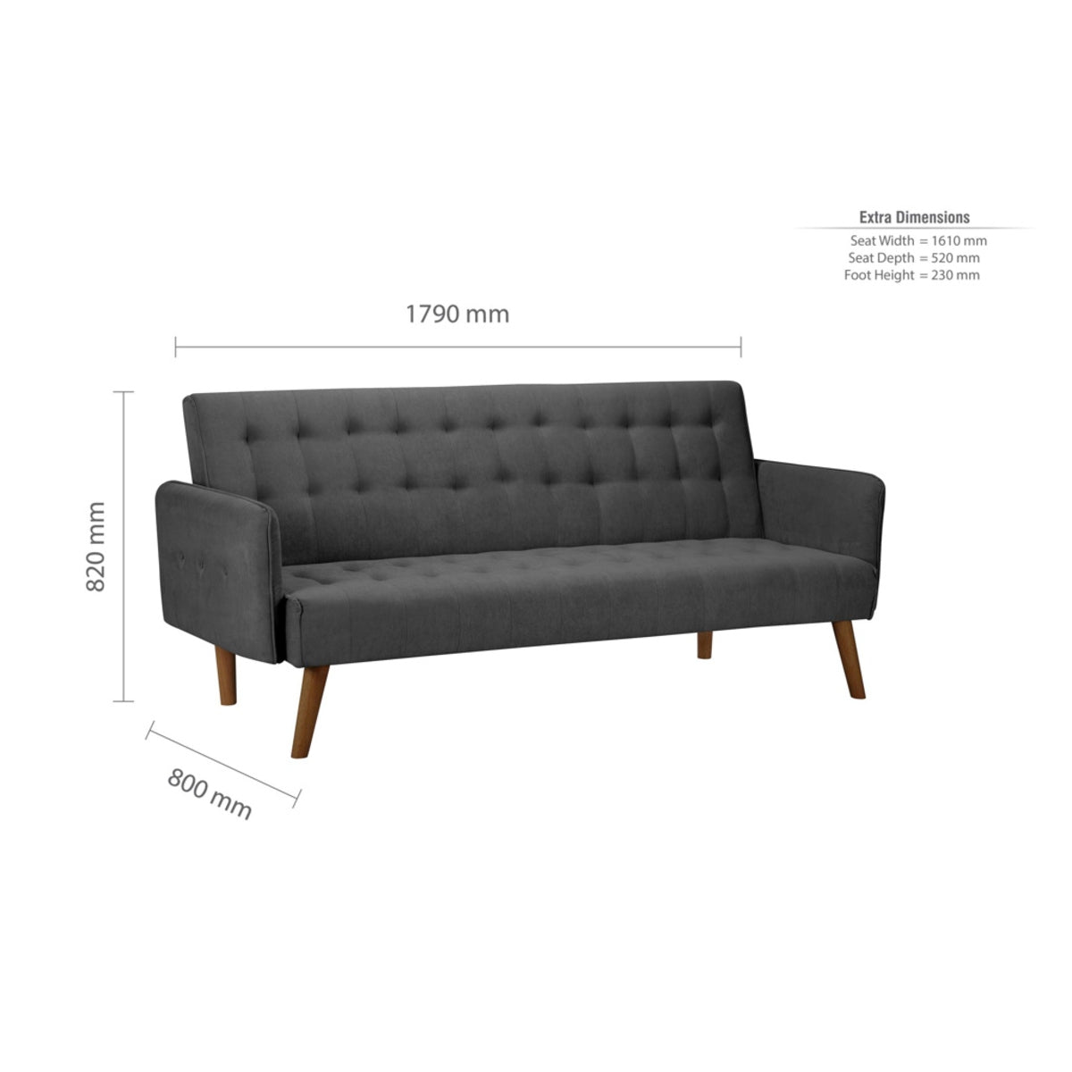 2026 Hudson Sofa Bed - Charcoal