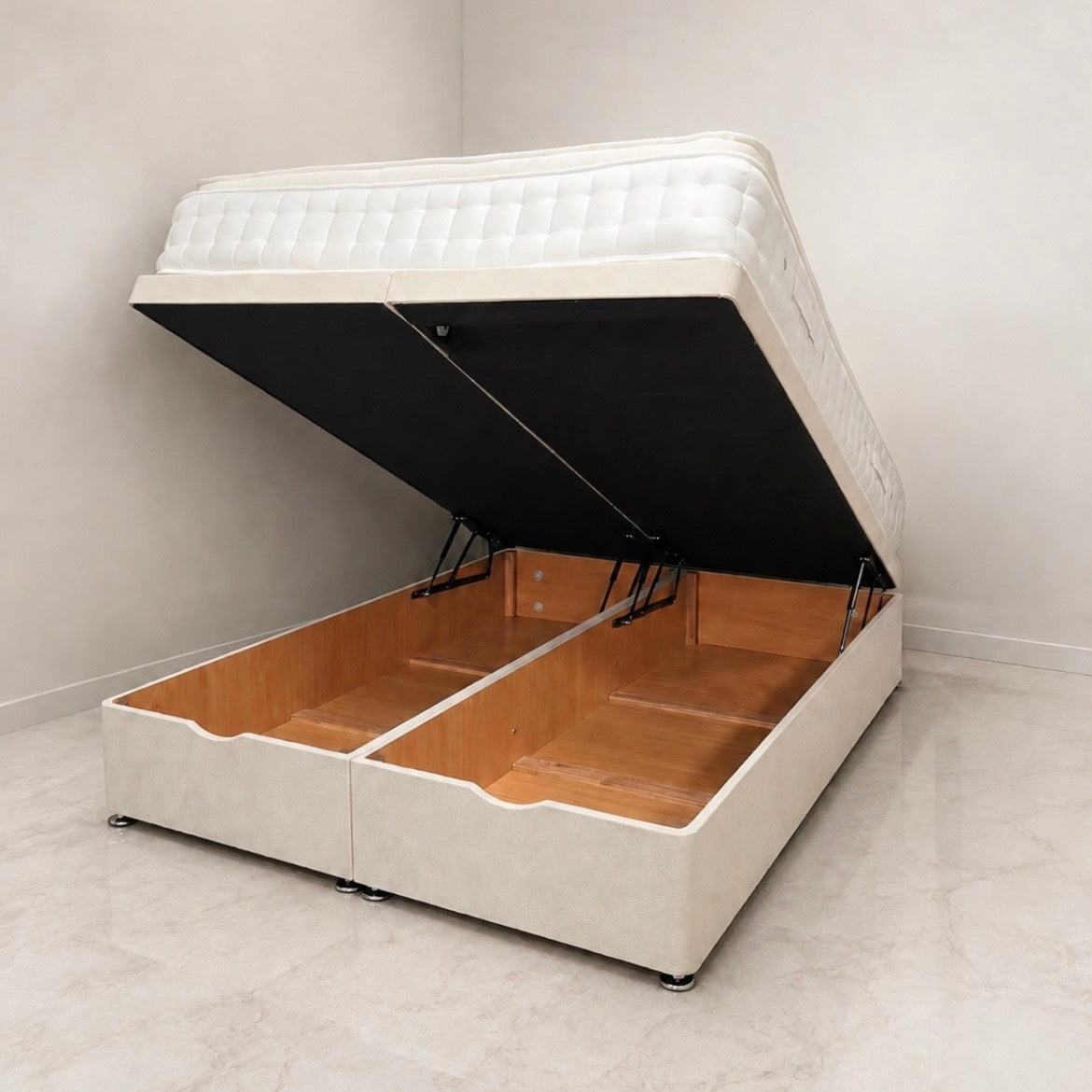 2026 One Panel Lift up Storage Bed - Venice Taupe Fabric