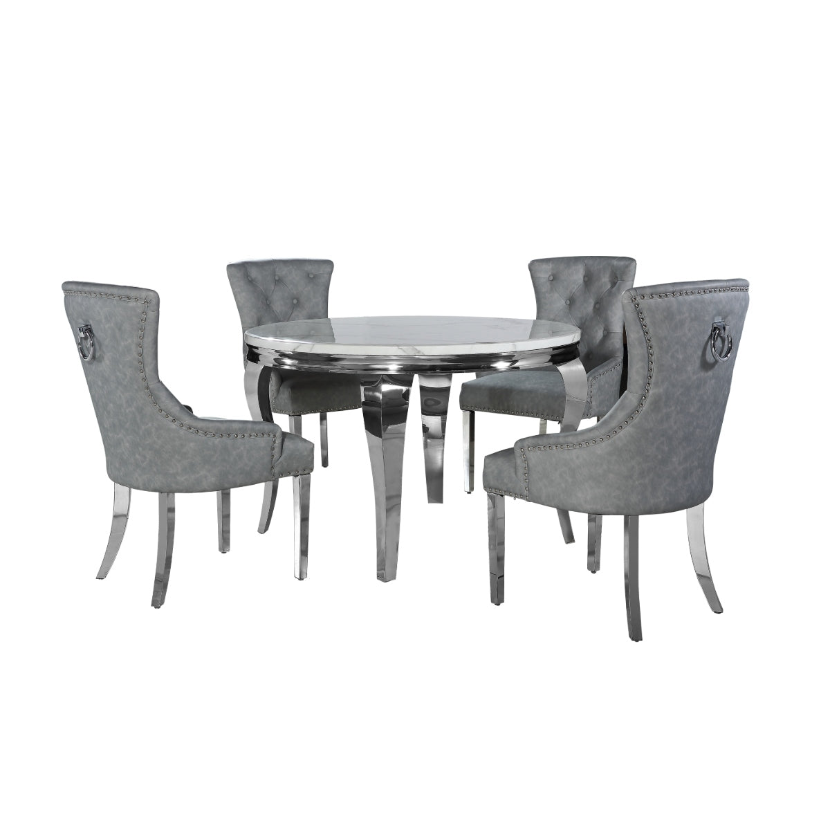 2026 Louis Chrome Dining Table in Light Grey Marble