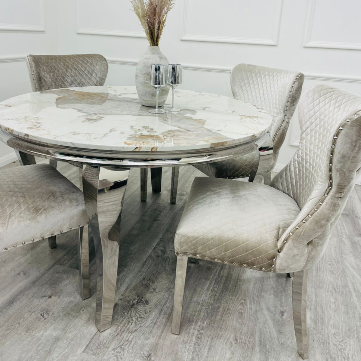 2026 Louis Chrome Dining Table in Pandora Marble