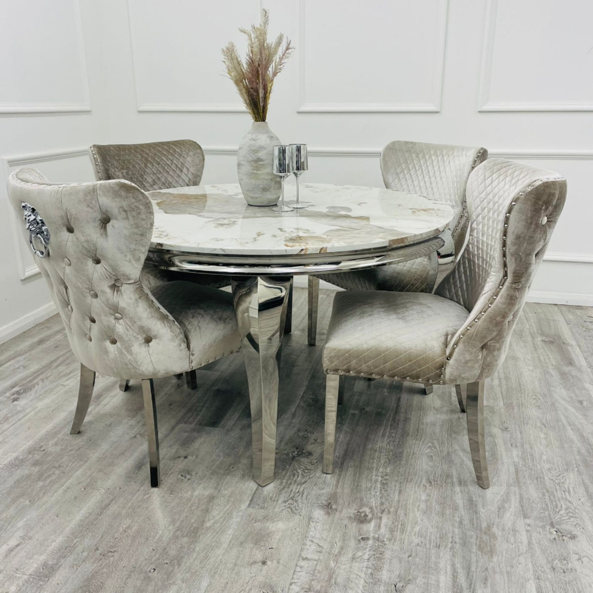 2026 Louis Chrome Dining Table in Pandora Marble