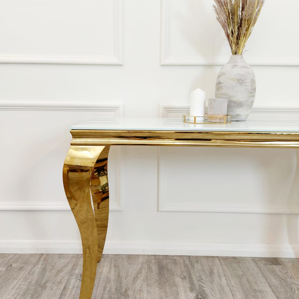 2026 Louis Gold Console Table in Polar White Sintered Stone