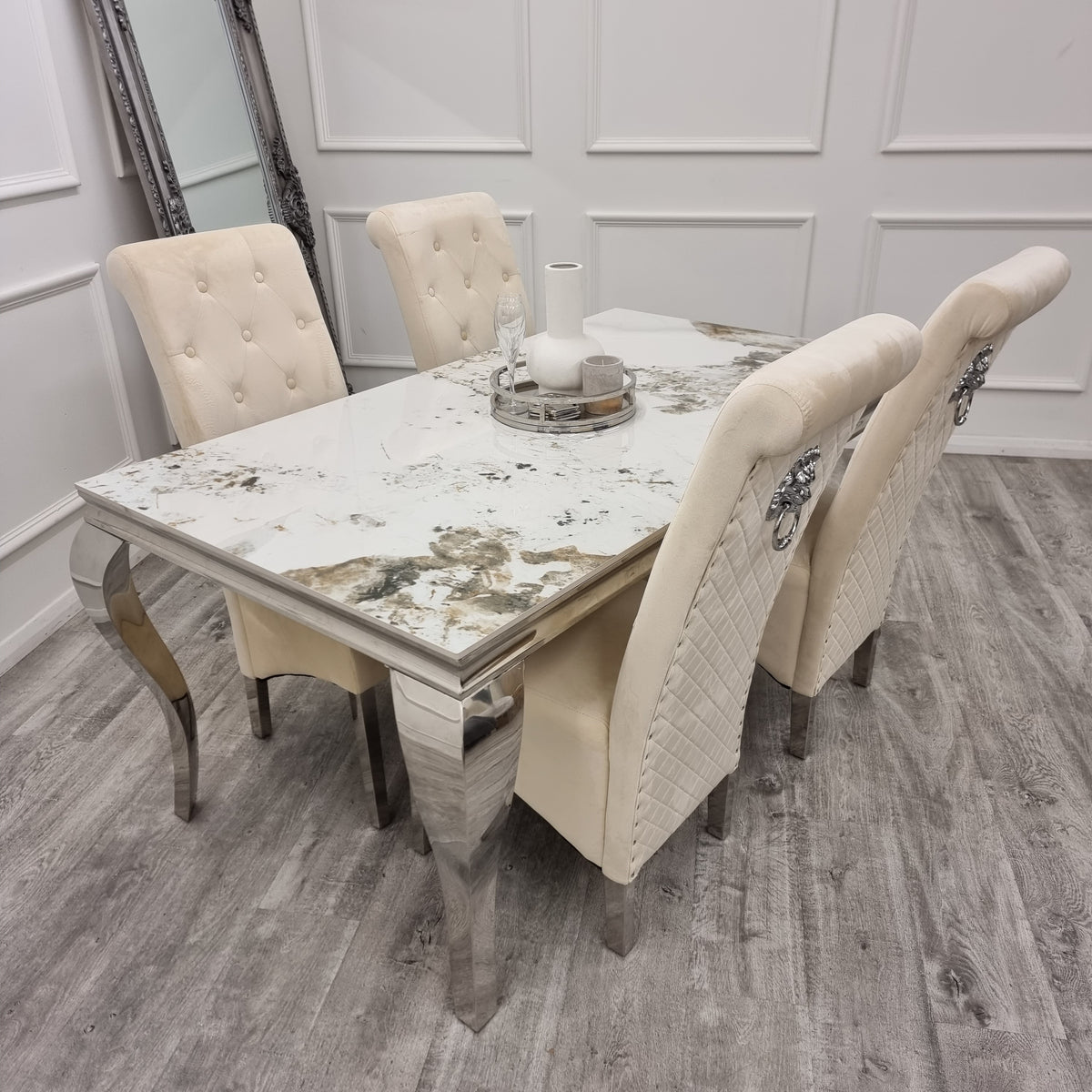2026 Louis Chrome Dining Table in Pandora Marble