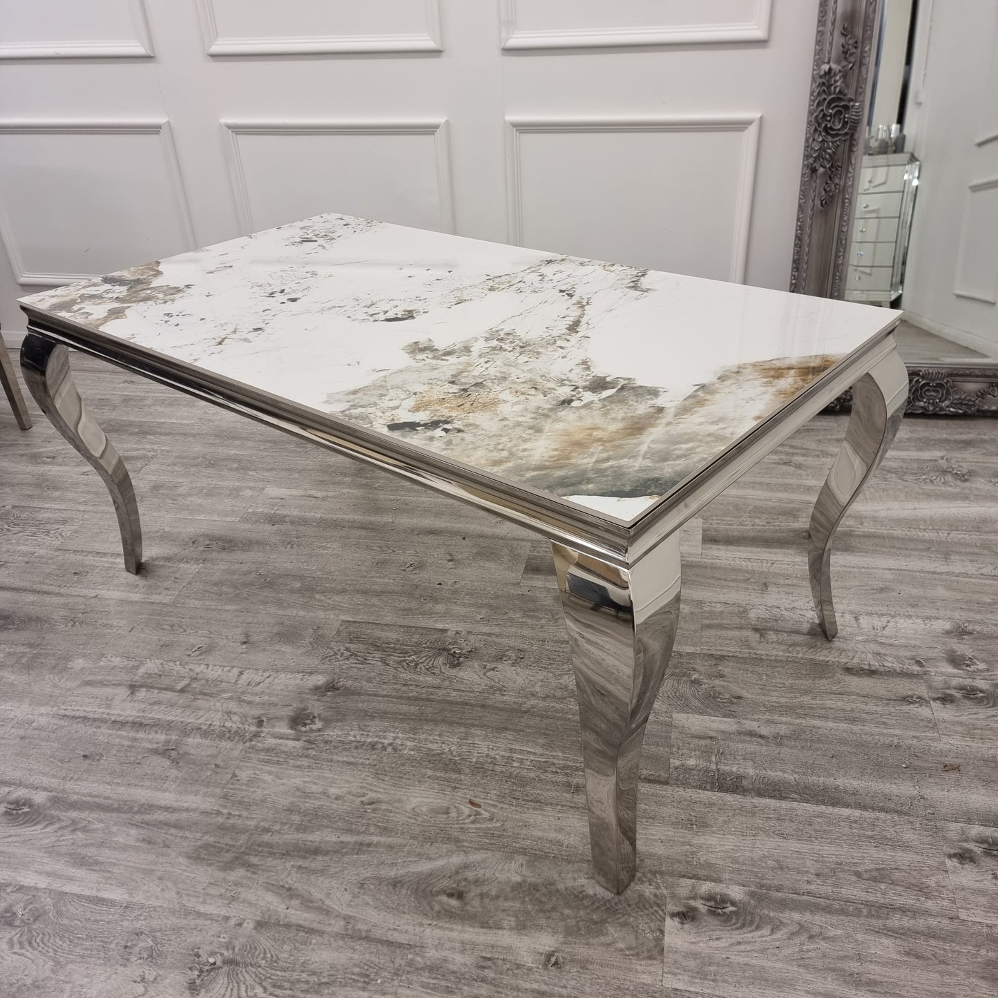 2026 Louis Chrome Dining Table in Pandora Marble