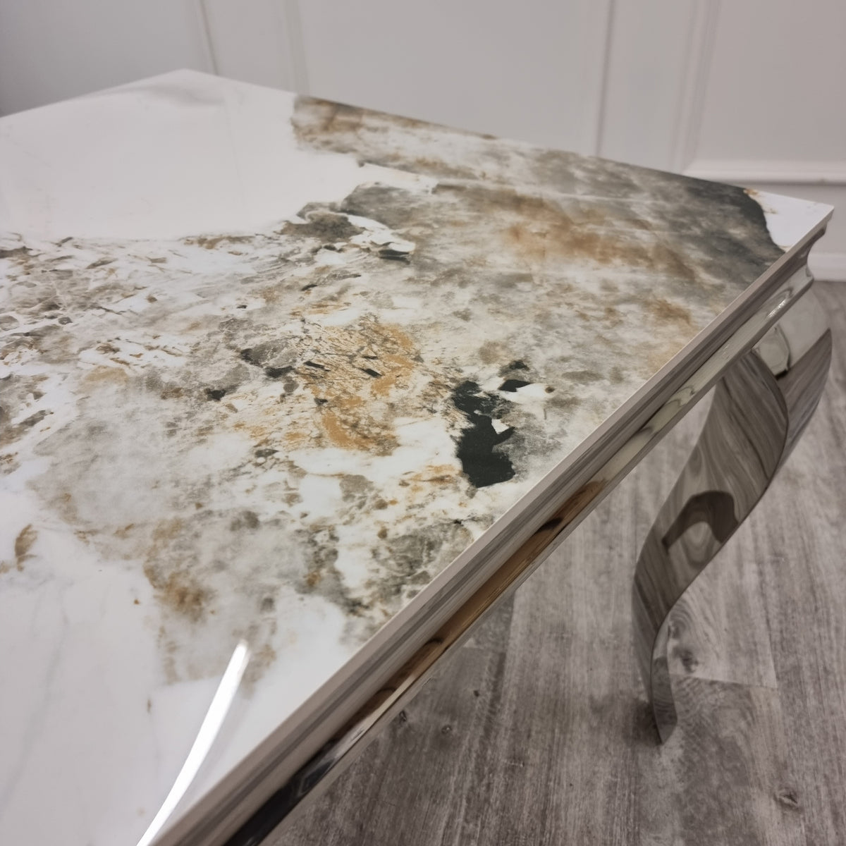 2026 Louis Chrome Dining Table in Pandora Marble