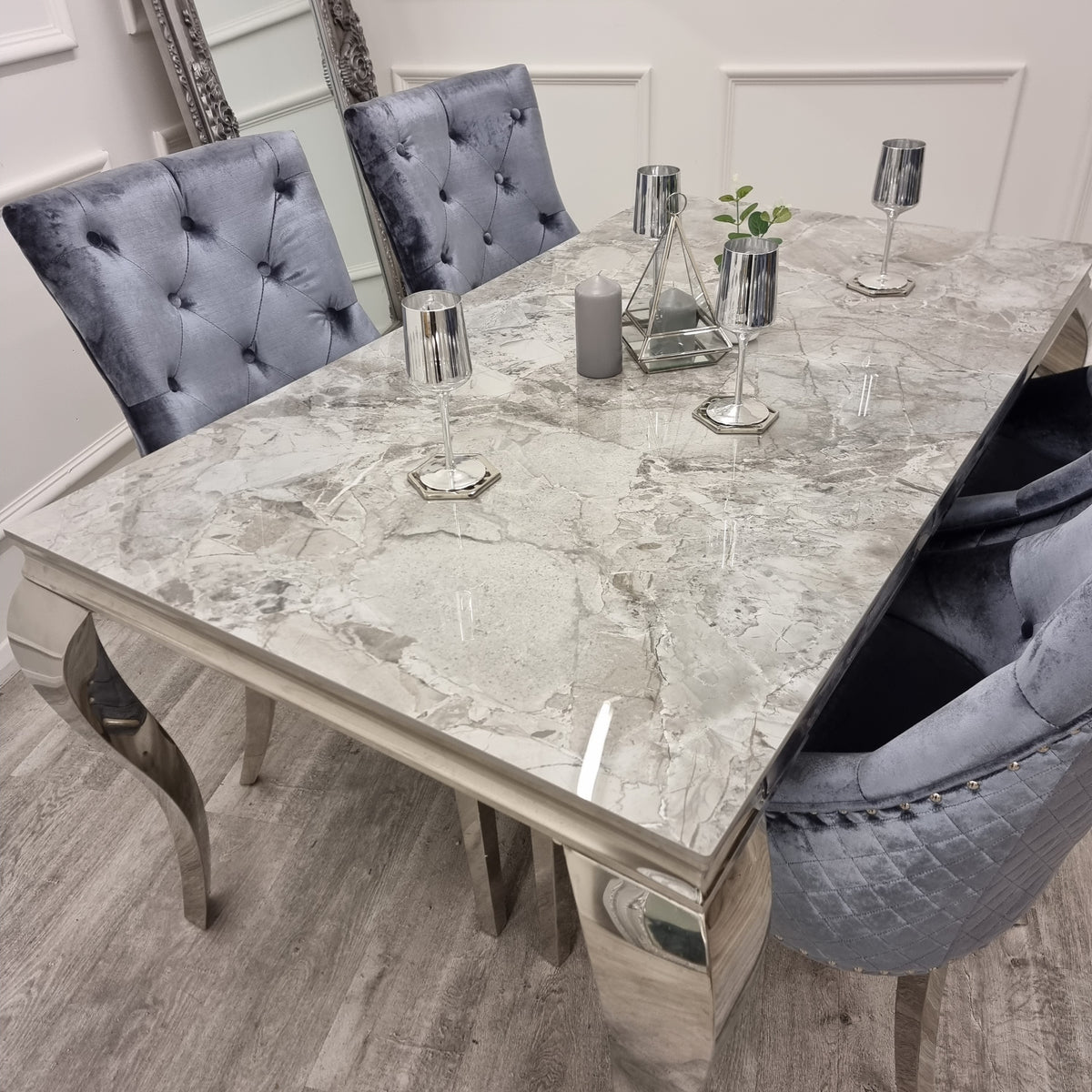 2026 Louis Chrome Dining Table in Pandora Marble