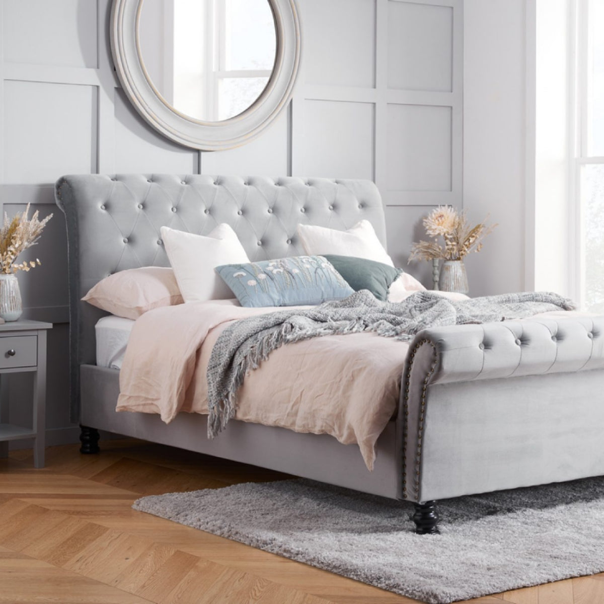 2026 Opulence Fabric Bed - Grey Velvet