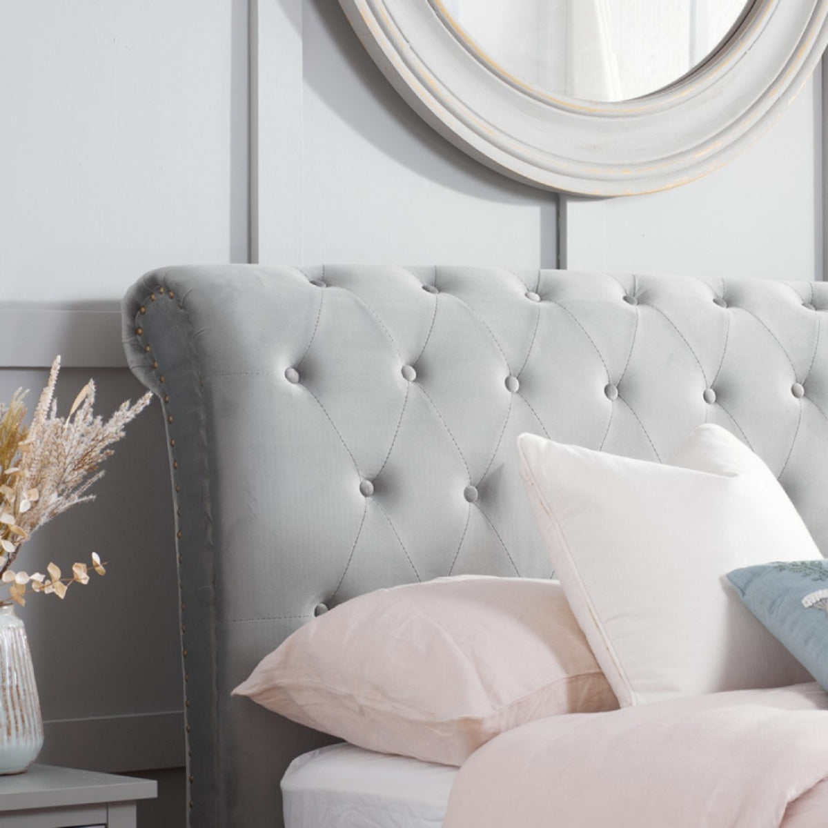 2026 Opulence Fabric Bed - Grey Velvet