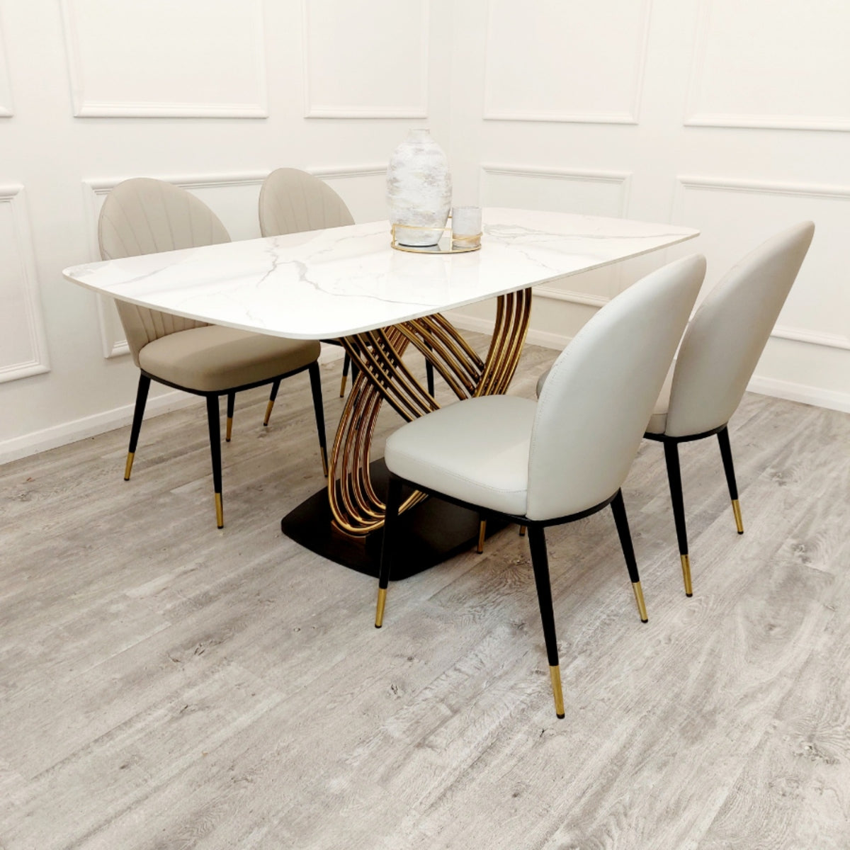 2026 Orion Gold 1.8 Dining Table with Polar White Sintered Stone Top
