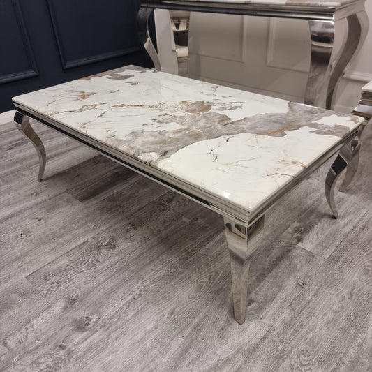 2026 Louis Chrome Coffee Table in Pandora Marble