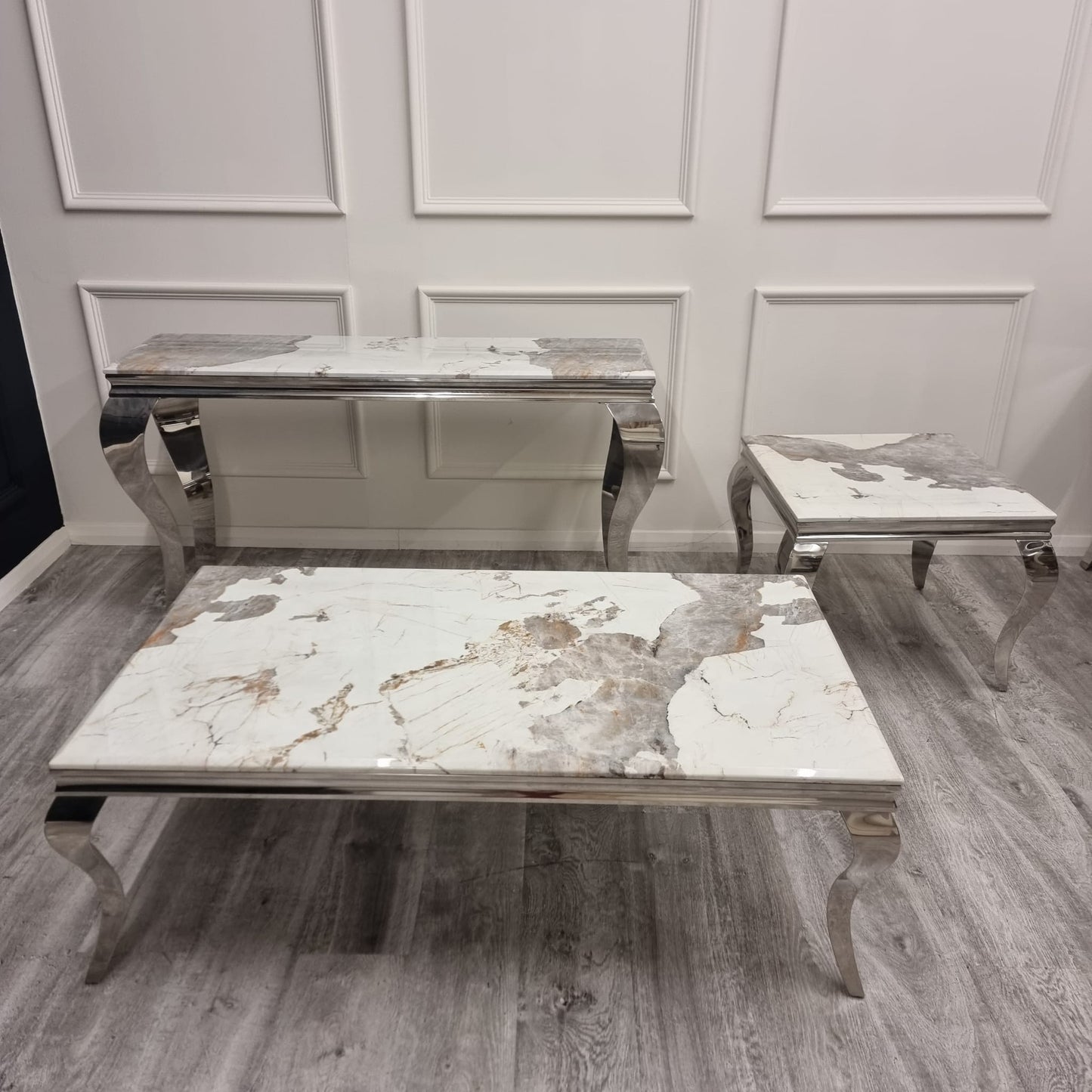 2026 Louis Chrome Coffee Table in Pandora Marble