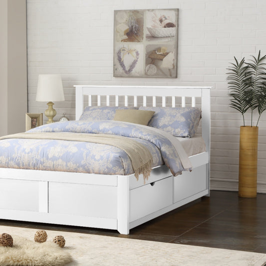 2026 Preston Hardwood Bed Frame with Fixed Drawer in White Finish