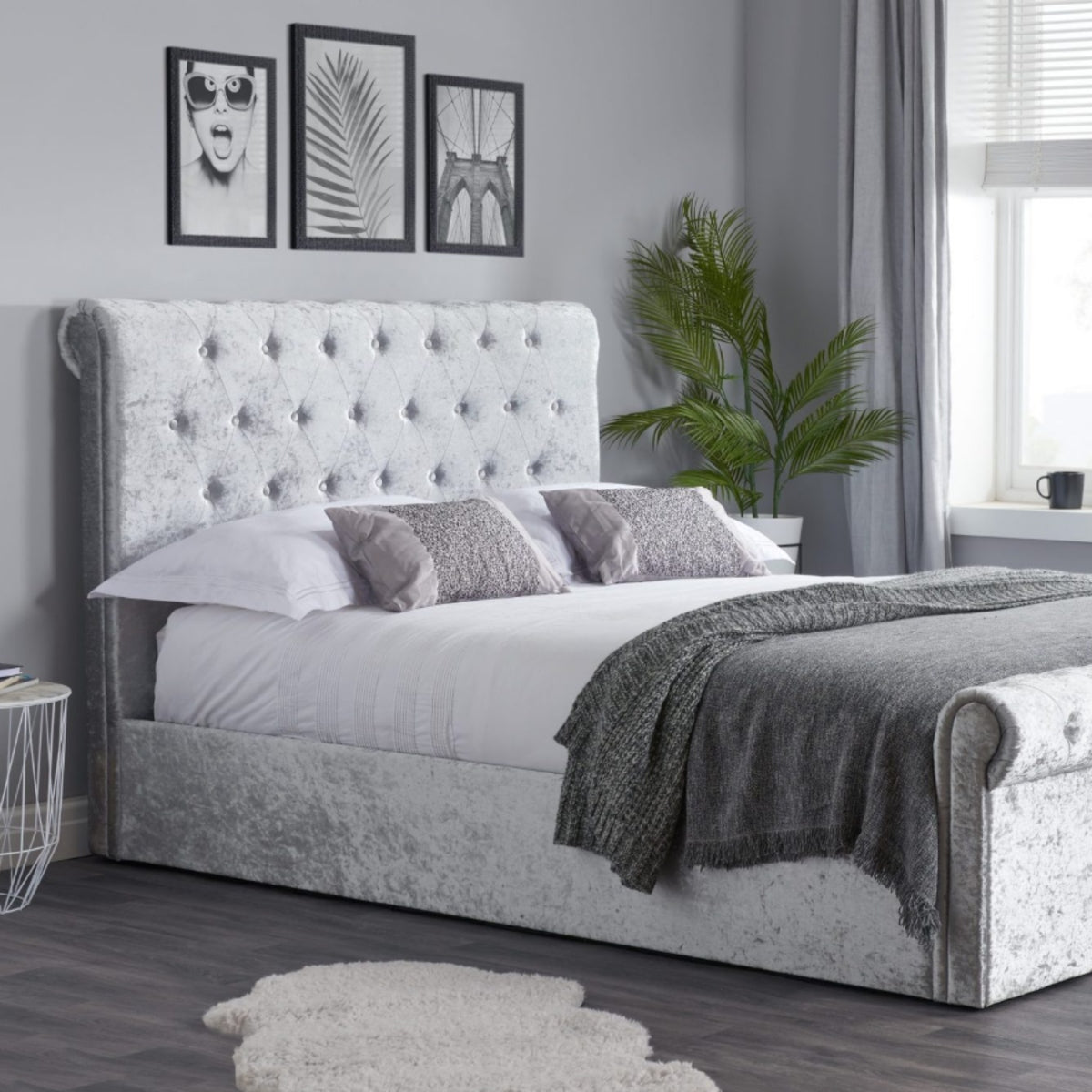 2026  Sienna Fabric Side Ottoman - Steel Crushed Velvet