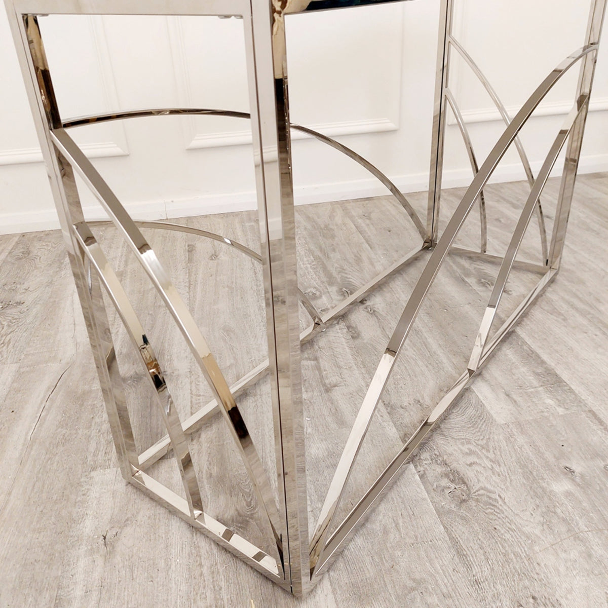 2026 Stella Chrome Console Table with Stomach Ash Grey Sintered Top