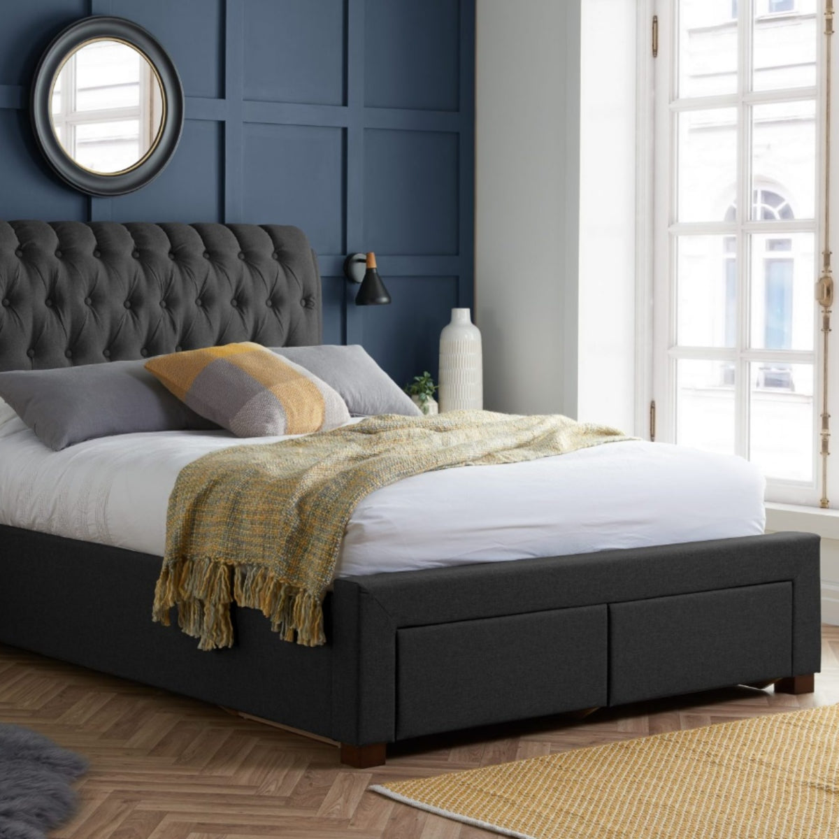 2026  Valentino 2 Drawer Bed - Charcoal