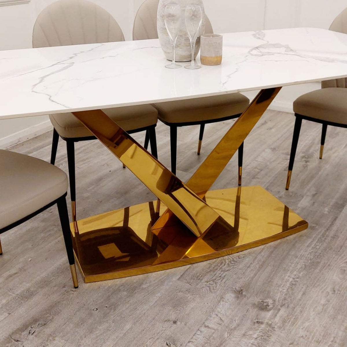 2026 Valeo Gold 1.8 Dining Table with Polar White Sintered Stone Top