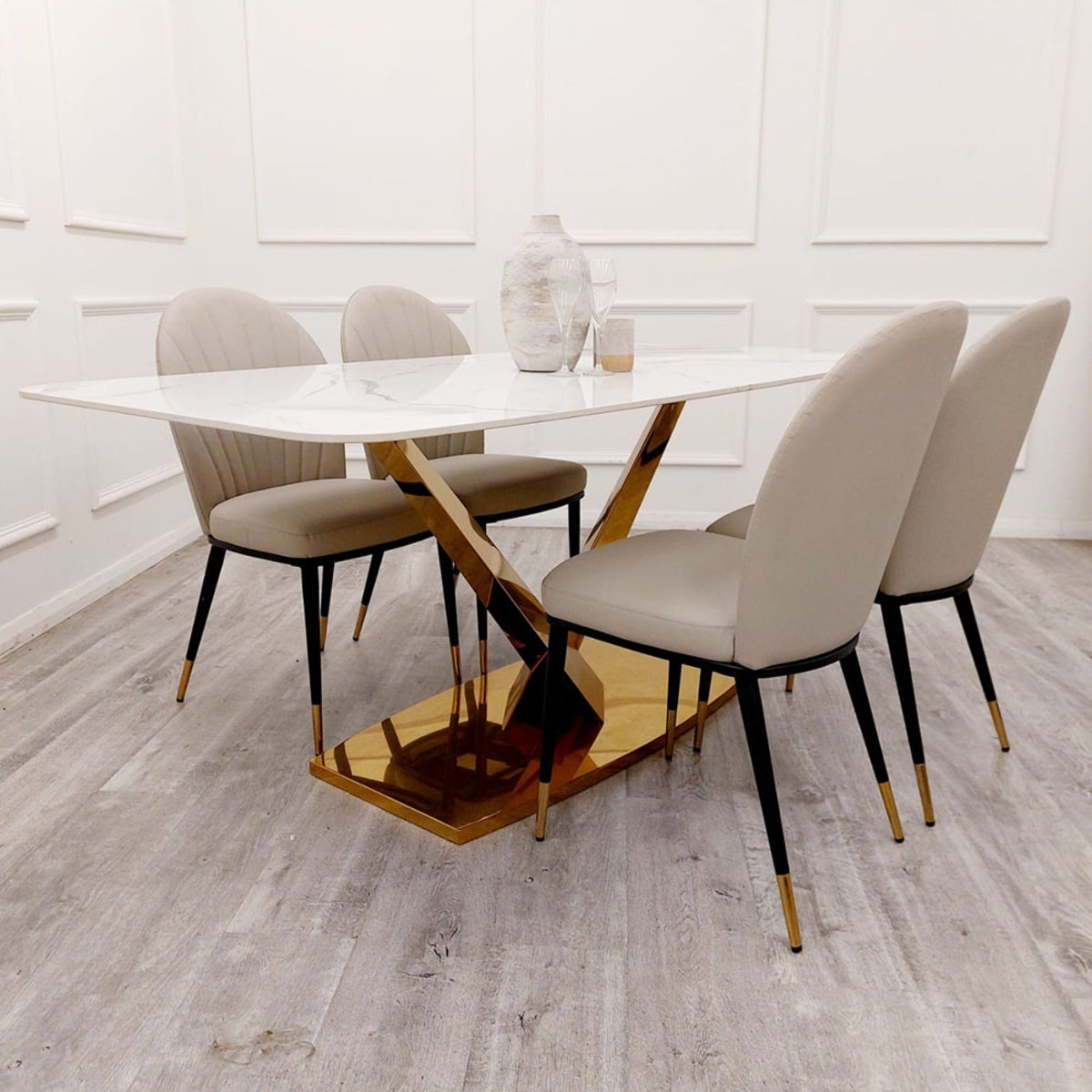 2026 Valeo Gold 1.8 Dining Table with Polar White Sintered Stone Top