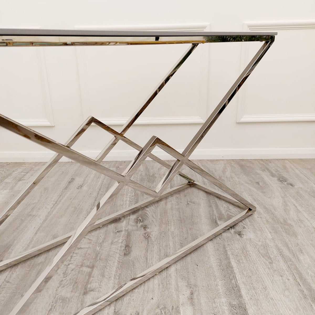 2026 Vesta Chrome Console Table with Stomach Ash Sintered Stone Top