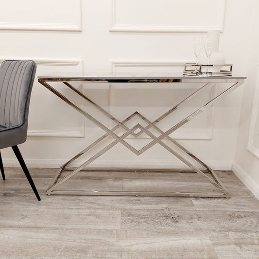 2026 Vesta Chrome Console Table with Stomach Ash Sintered Stone Top