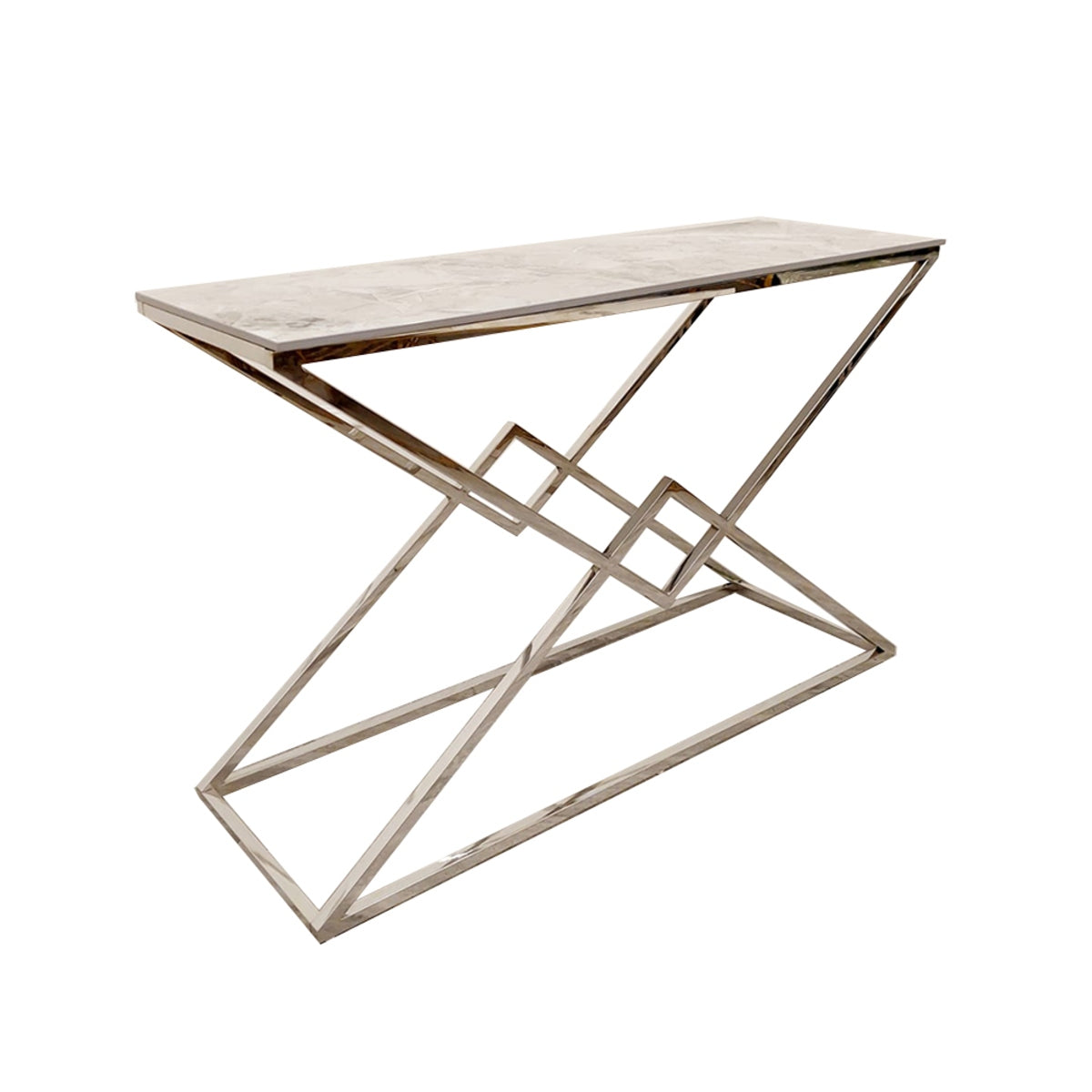 2026 Vesta Chrome Console Table with Stomach Ash Sintered Stone Top