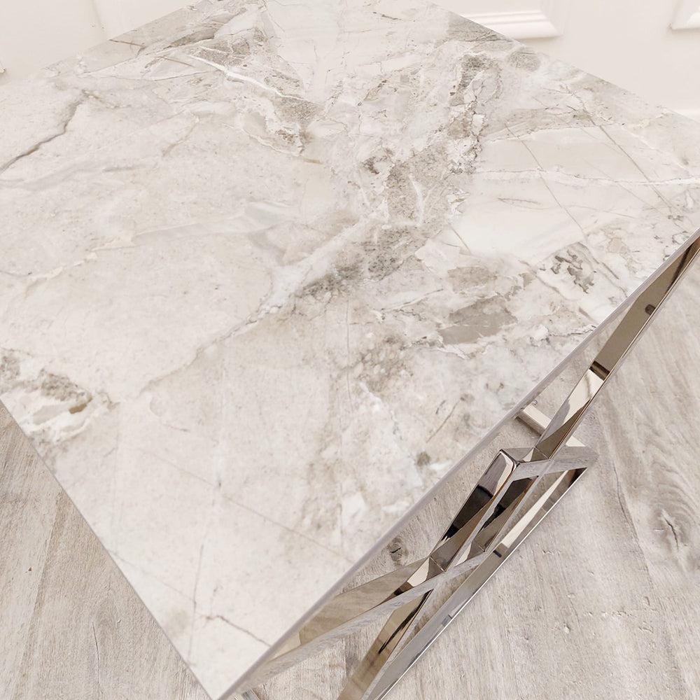 2026 Vesta Chrome Lamp Table with Stomach Ash Sintered Stone Top