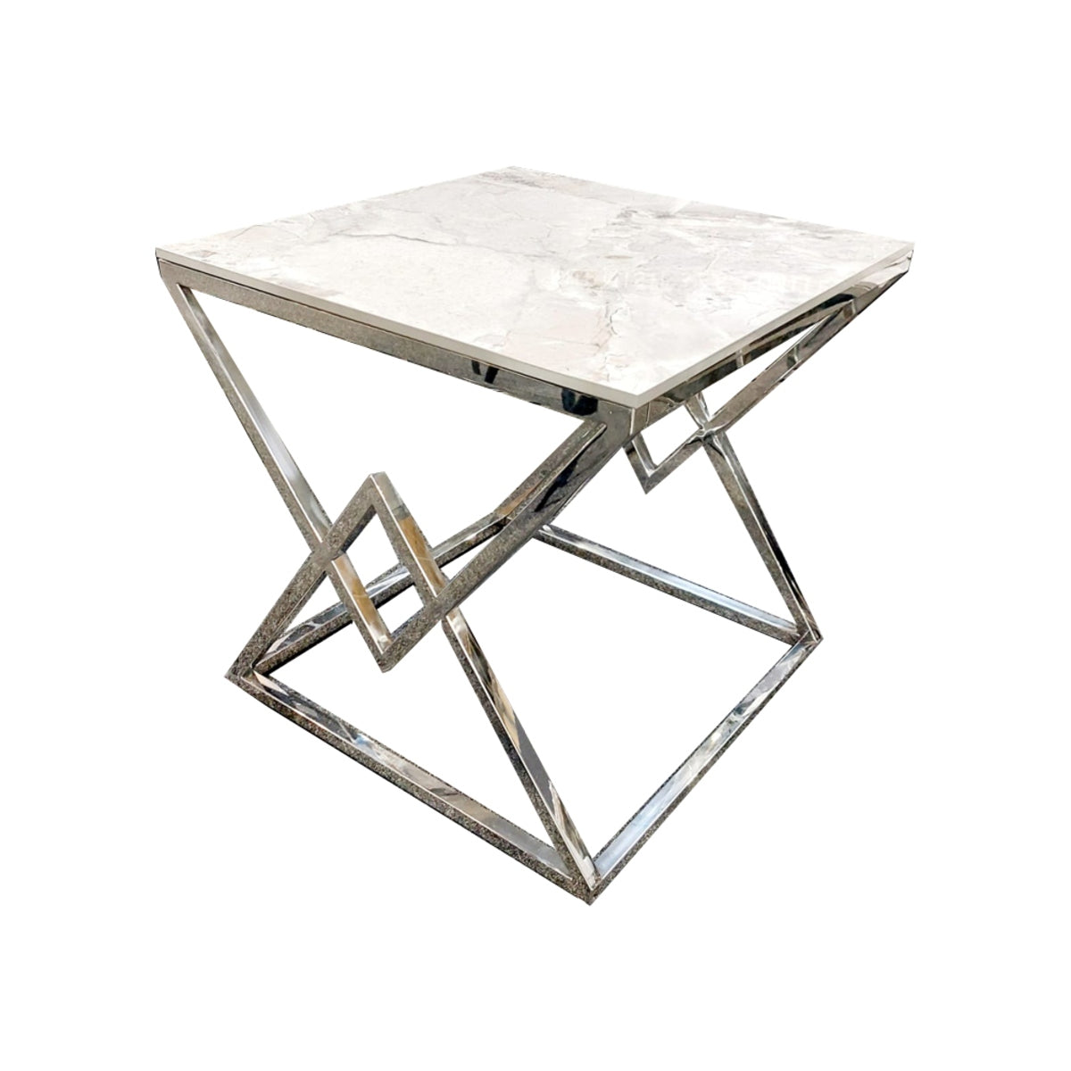 2026 Vesta Chrome Lamp Table with Stomach Ash Sintered Stone Top