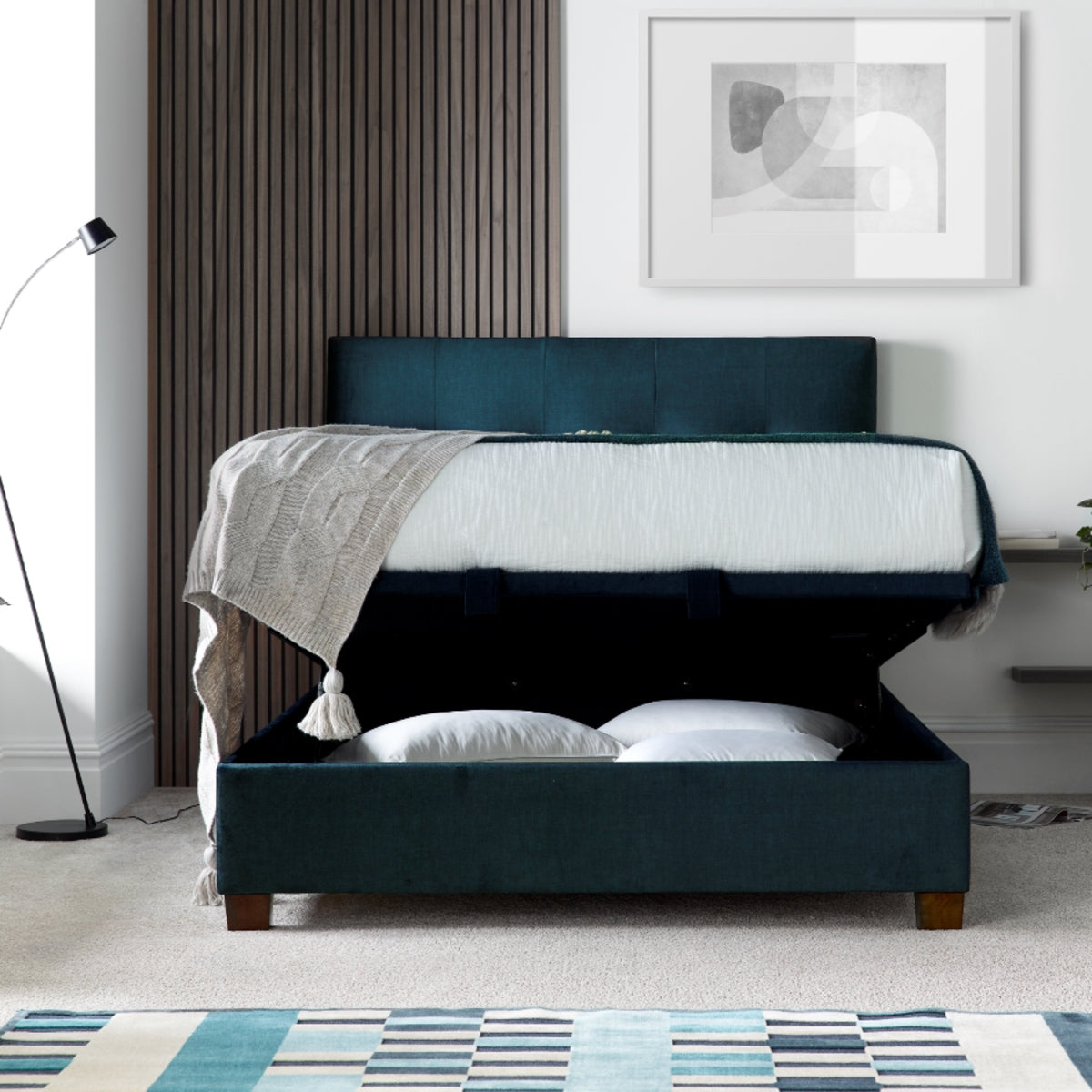 2026 Wallace Ottoman Storage Bed in Deep Ocean Blue