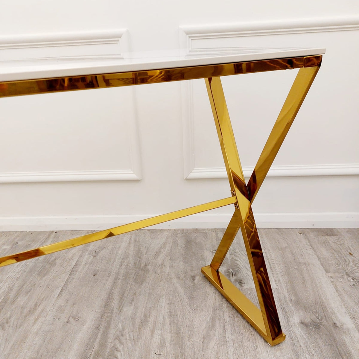 2026 Zion Gold Console Table with Polar White Sintered Top
