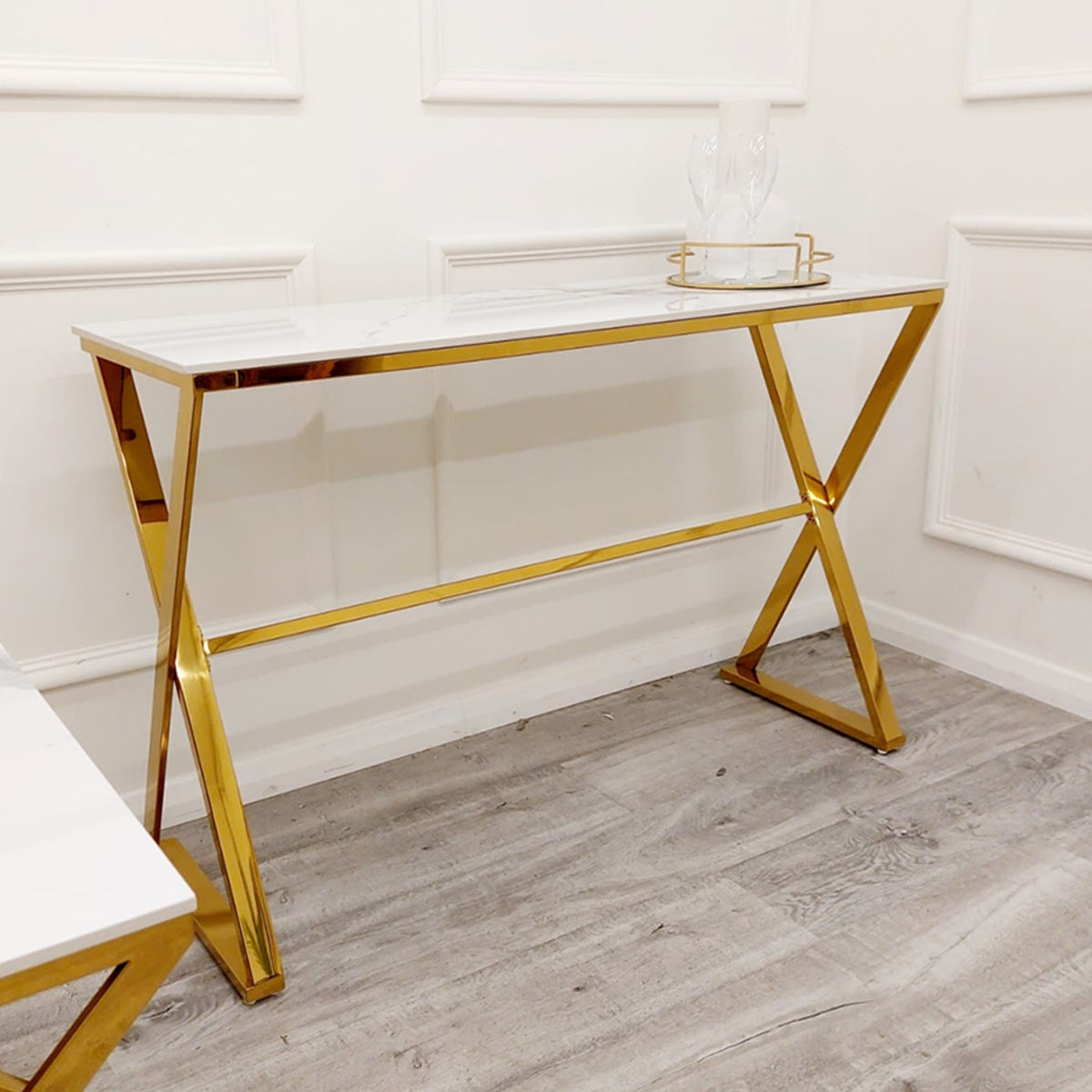 2026 Zion Gold Console Table with Polar White Sintered Top