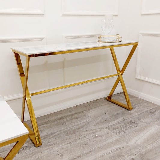 2026 Zion Gold Console Table with Polar White Sintered Top