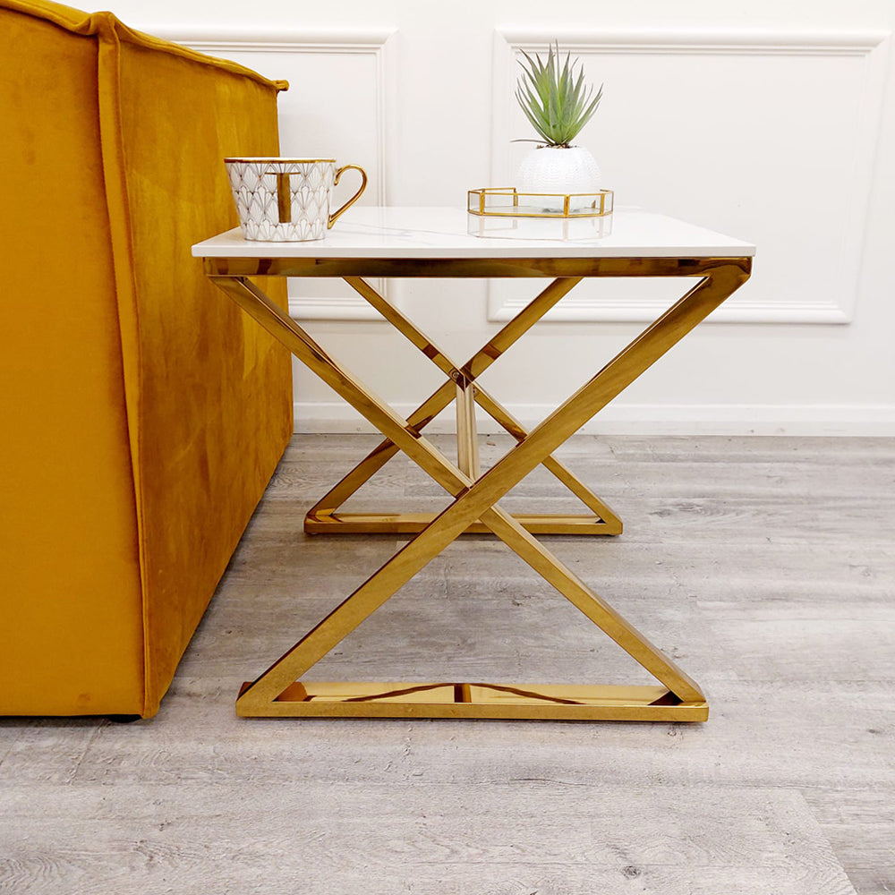 2026 Zion Gold Lamp Table with Polar White Sintered Top