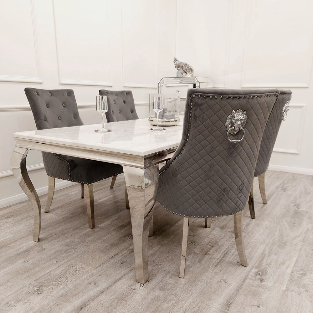 2026 Louis Chrome Dining Table in White Marble