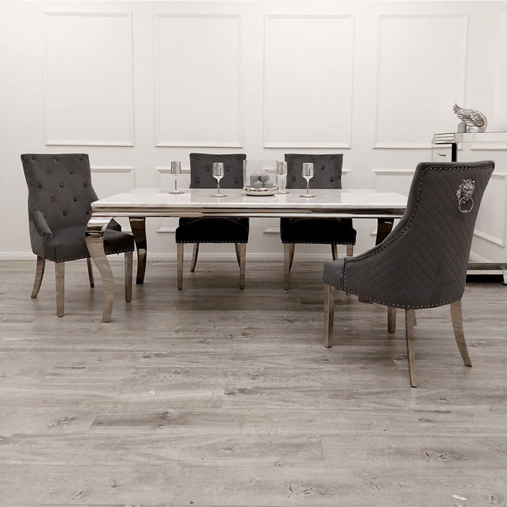 2026 Louis Chrome Dining Table in White Marble